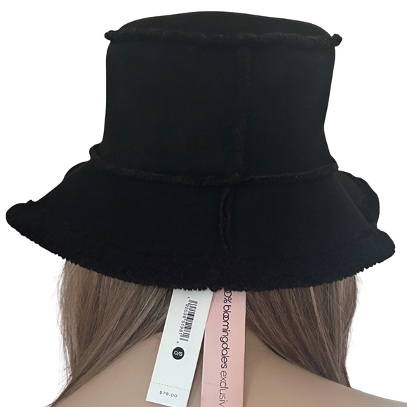 Bloomingdale's Aqua Reversible Bucket Hat Faux Shearling Wide Brim Cloche Floppy - Picture 4 of 12